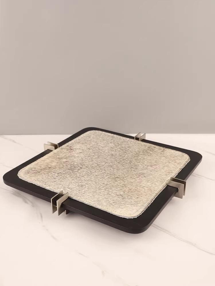 Marble Serving Board - 軽贅沢 高級感 創造性 馬毛革 金属製トレイ モダン