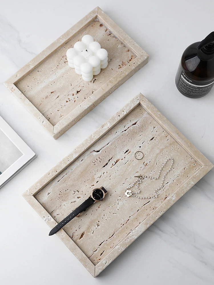 Marble Serving Board - ミニマリズム大理石トレイ 香水 キャンドル ジュエリー トラバーチンストーン バニティトレイ