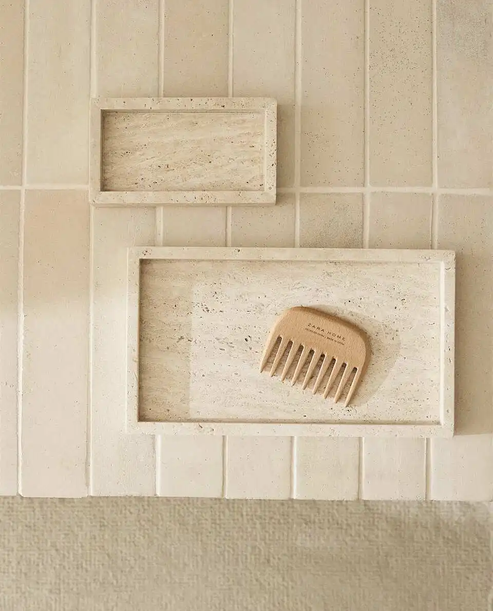 Marble Serving Board - わびサビスタイルイエロートラバーチントレイ、長方形ベージュ大理石ストーントレイ、バスルームオーナメント、卸売、30x20x3cm