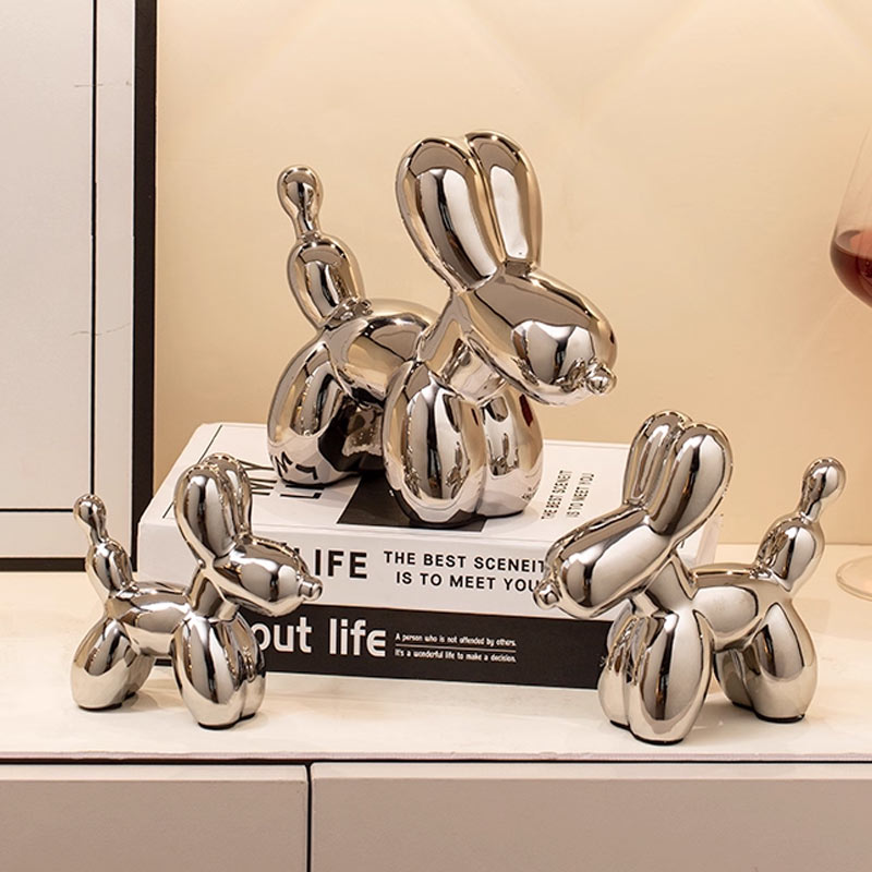 Quiet Luxury Lifestyle - セラミック彫刻シルバーバルーン犬装飾像工芸置物寝室デスクトップ高級家の装飾アクセサリー
