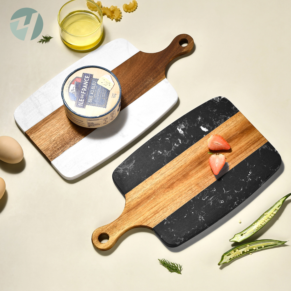 Marble Serving Board - Jaswehome 大理石まな板木製キッチン肉屋ブロックサービングボードステーキフルーツチーズまな板パンサービングトレイ