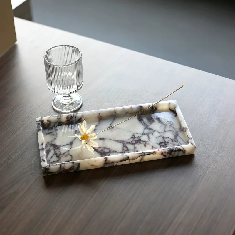 Marble Serving Board - ヨーロッパ風ライトラグジュアリー大理石トレイ、長方形玄関収納トレイ（鍵・ジュエリー用）、ホテル＆B&B向けホームデコレーションアクセント