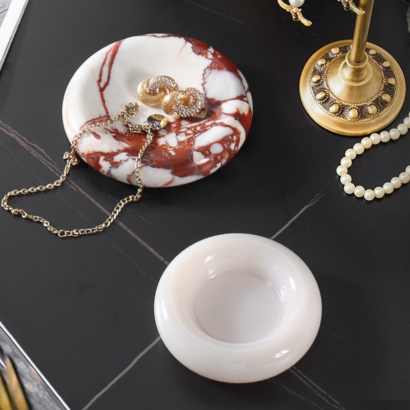 Marble Serving Board - フランスの侘び寂び天然大理石トレイ、多用途オーガナイザー＆ジュエリー用ディスプレイディッシュ、高級ホームデコレーション、玄関用バニティトレイ