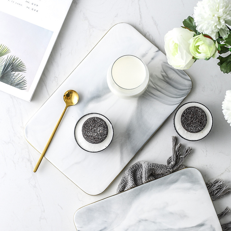 Marble Serving Board - 大理石セラミックまな板 ゴールドリム付き キッチン 寿司 パン チーズサービングボード