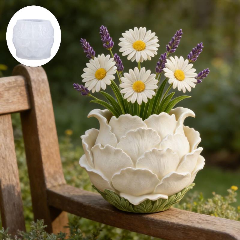 Quiet Luxury Lifestyle - 3D手作り牡丹の花の鉢シリコンモールド DIYライトラグジュアリースタイル樹脂製プランター家の装飾用
