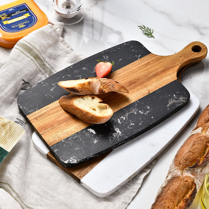 マホガニー木目調カッティングボード - 片面大理石象嵌、ステ - Marble Serving Board のレビューと価格