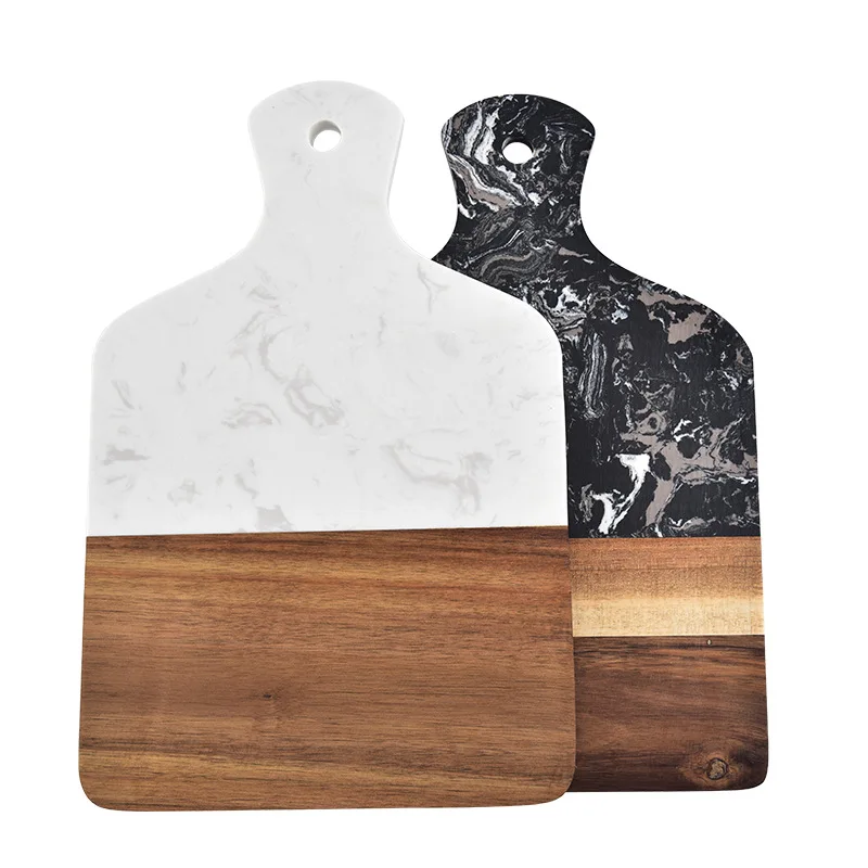 アカシア材を使用した、取っ手付きの大理石調キッチン用まな板。 - Marble Serving Board のレビューと価格