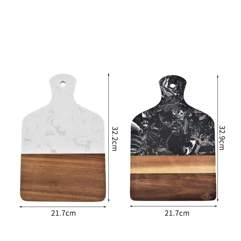 アカシア材を使用した、取っ手付きの大理石調キッチン用まな板。 - Marble Serving Board のレビューと価格