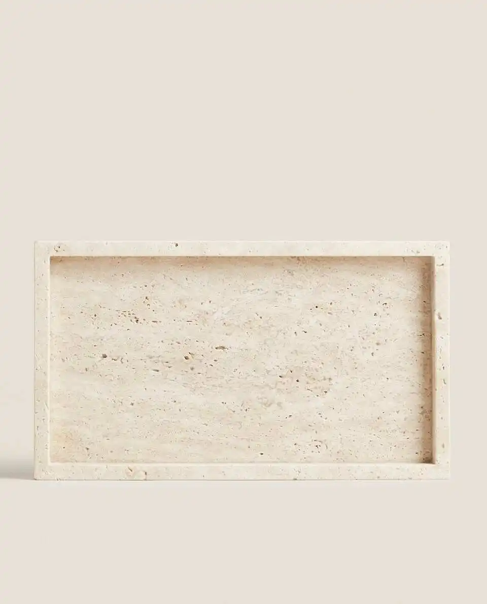 わびサビスタイルイエロートラバーチントレイ、長方形ベージュ大 - Marble Serving Board のレビューと価格