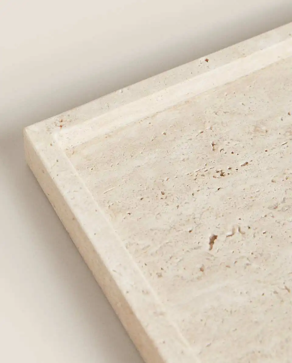 わびサビスタイルイエロートラバーチントレイ、長方形ベージュ大 - Marble Serving Board のレビューと価格