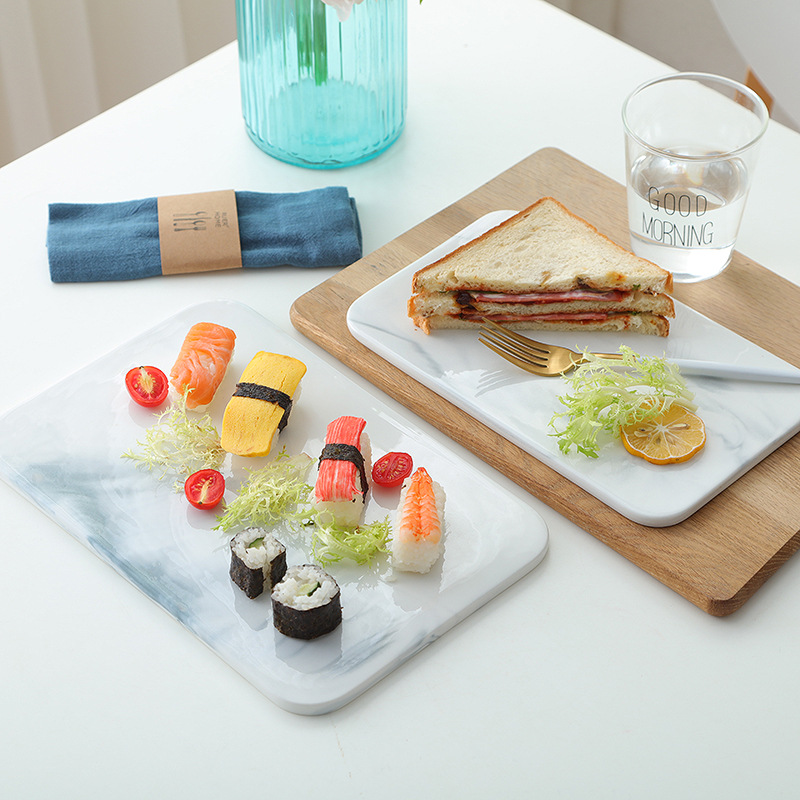 チーズクラッカーと寿司用の大理石のまな板、セラミック長方形プ - Marble Serving Board のレビューと価格